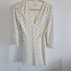 Babaton‎ Aritzia Cream Moon Print with Dotted Waves Wrap Dress XS